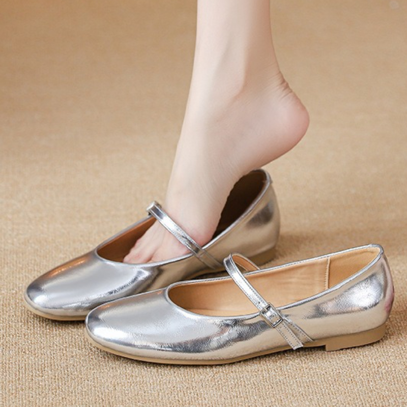 Women Shoes Casual - Silberne Ballerinas Schuhe Damen Elegante Mary
