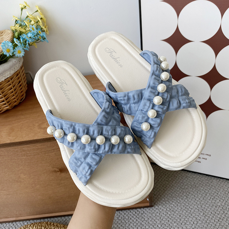 Women'S Shoes Cloud - Damen-Sandalen mit Perlen und Blumenmuster, Sommer-Slipper