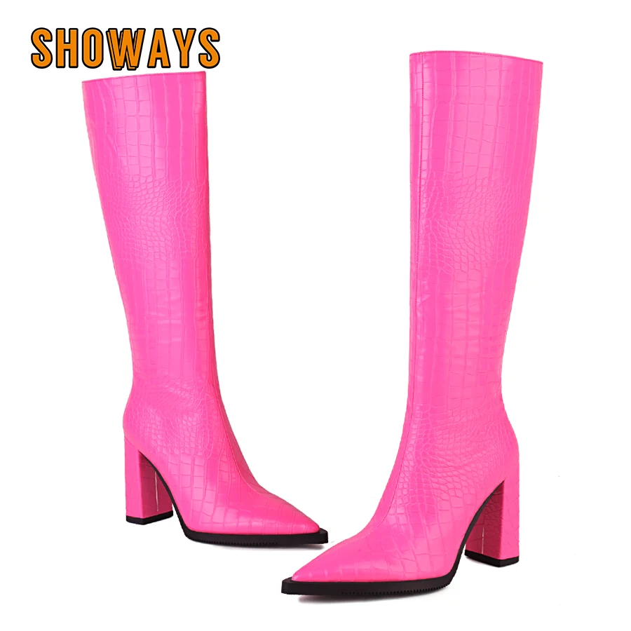 Zip Up Boots Short - Faux Krokodil Leder Frauen Kniehohe Stiefel
