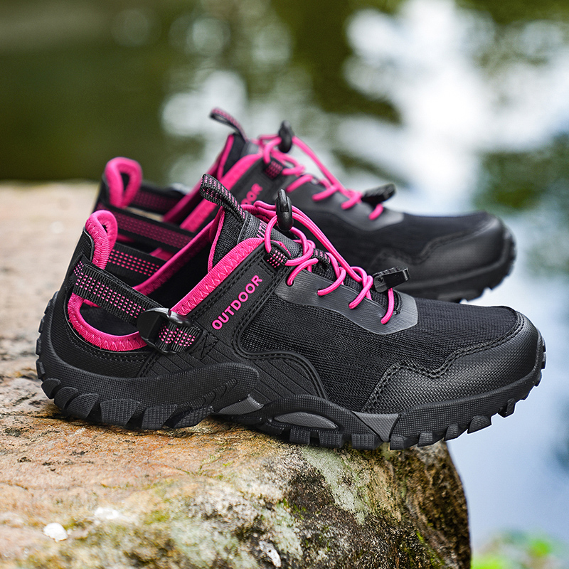 Women Shoes Big W - Klassische Schwarz-Rote Damen-Wanderschuhe in Übergröße 46,