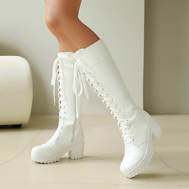 Zip Up Boots Short - Kniehohe Damen-Kampfstiefel zum Schnüren, klobige Plateau-Gothic-Stiefel,